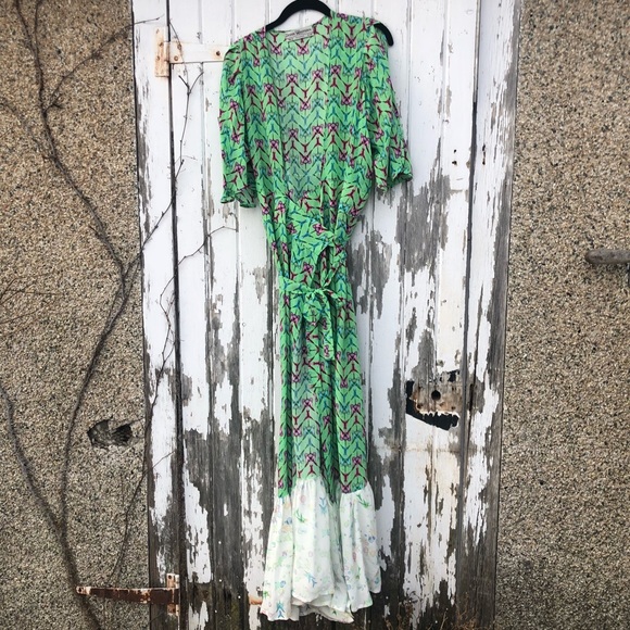 Jessie Western Silk Wrap Dress M Swallow Ruffle - Picture 3 of 15